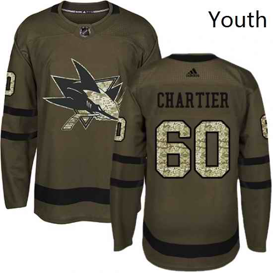 Youth Adidas San Jose Sharks 60 Rourke Chartier Premier Green Salute to Service NHL Jersey